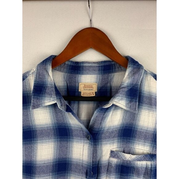 Boston Traders Womens Blue Plaid Long Sleeve Shirt M Cotton/Modal - Picture 5 of 7